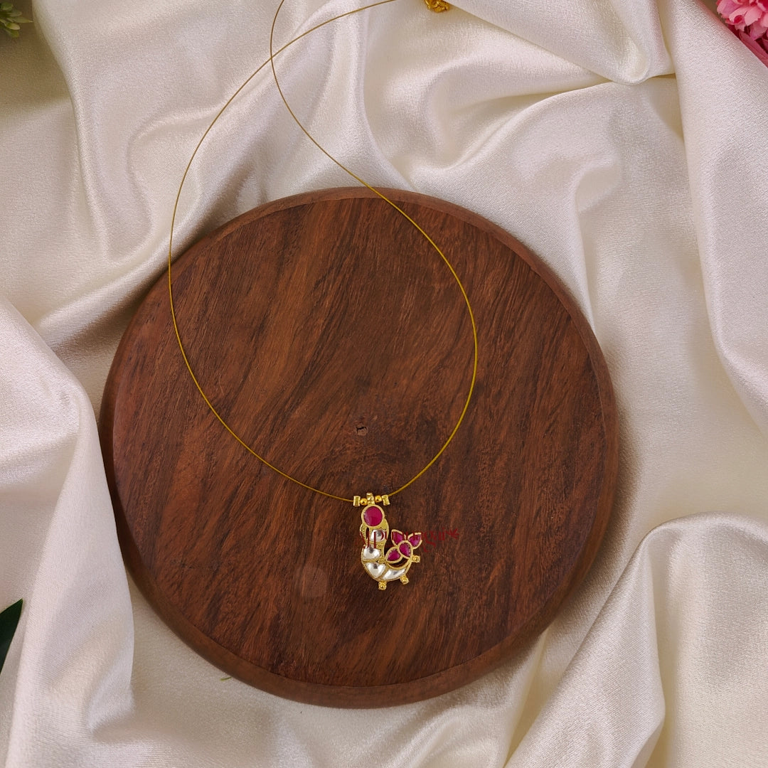 Bird Kundan Jadau Invisible Necklace, Left - Ruby With White