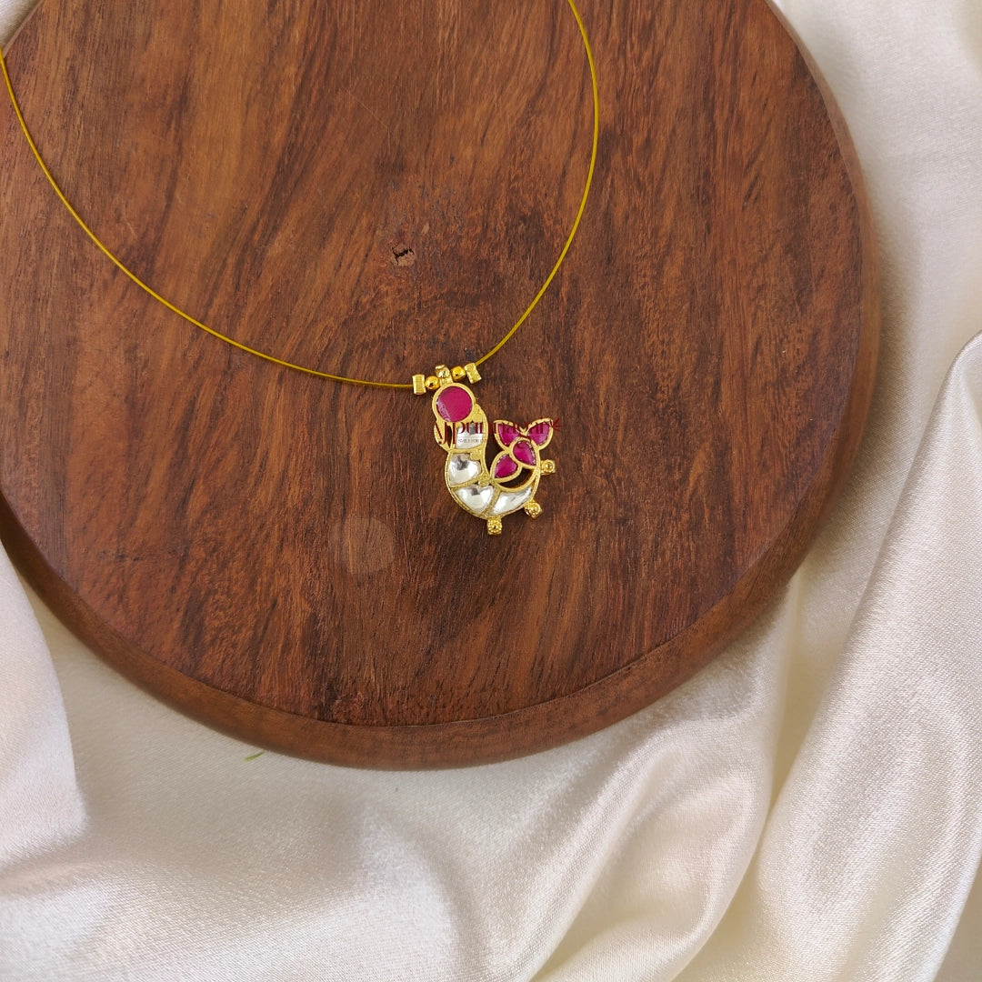 Bird Kundan Jadau Invisible Necklace, Left - Ruby With White