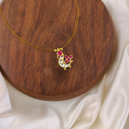Bird Kundan Jadau Invisible Necklace, Left - Ruby With White