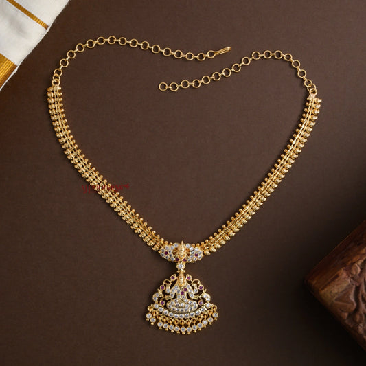 Gold Finish Lakshmi Impon Attigai - White With Pink