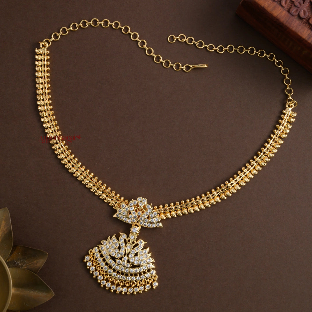 Gold Finish Peacock Impon Attigai - Full White