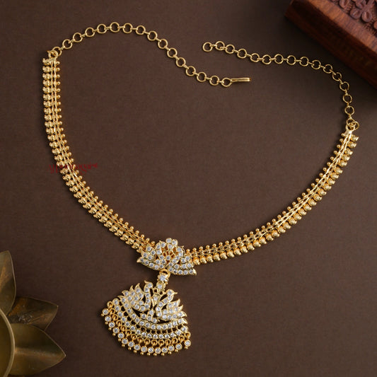 Gold Finish Peacock Impon Attigai - Full White