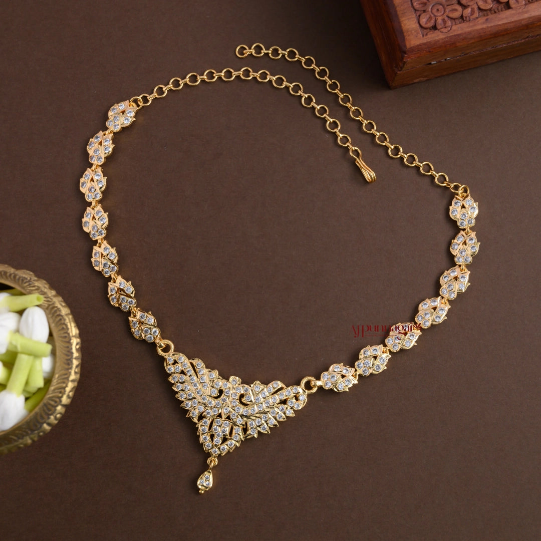 Sparkling Gold Finish Impon Necklace - Full White