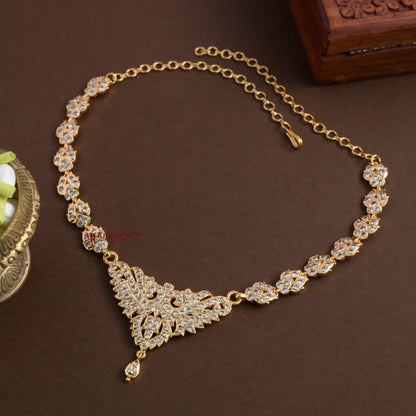 Sparkling Gold Finish Impon Necklace - Full White