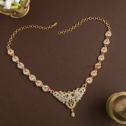 Sparkling Gold Finish Impon Necklace - White With Pink