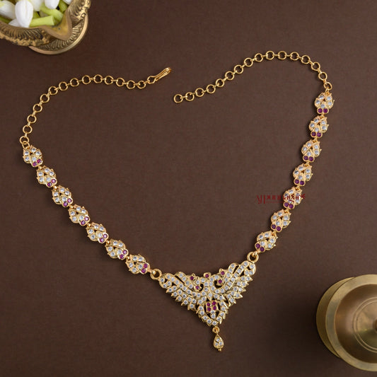 Sparkling Gold Finish Impon Necklace - White With Pink