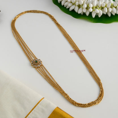 Gold Look Alike Floral Mogappu Chain - Green
