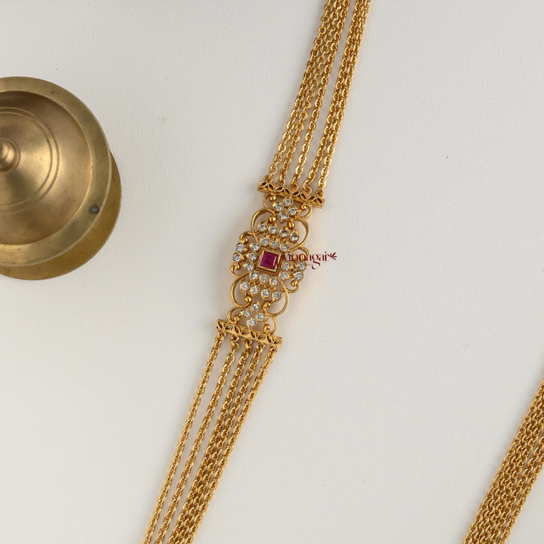 Traditional Look AD Mogappu Chain - Ruby