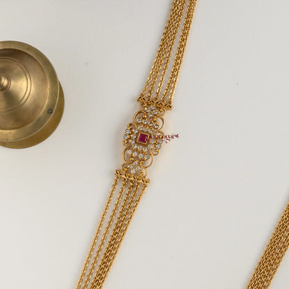 Traditional Look AD Mogappu Chain - Ruby