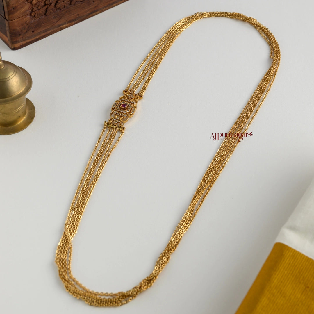 Traditional Look AD Mogappu Chain - Ruby