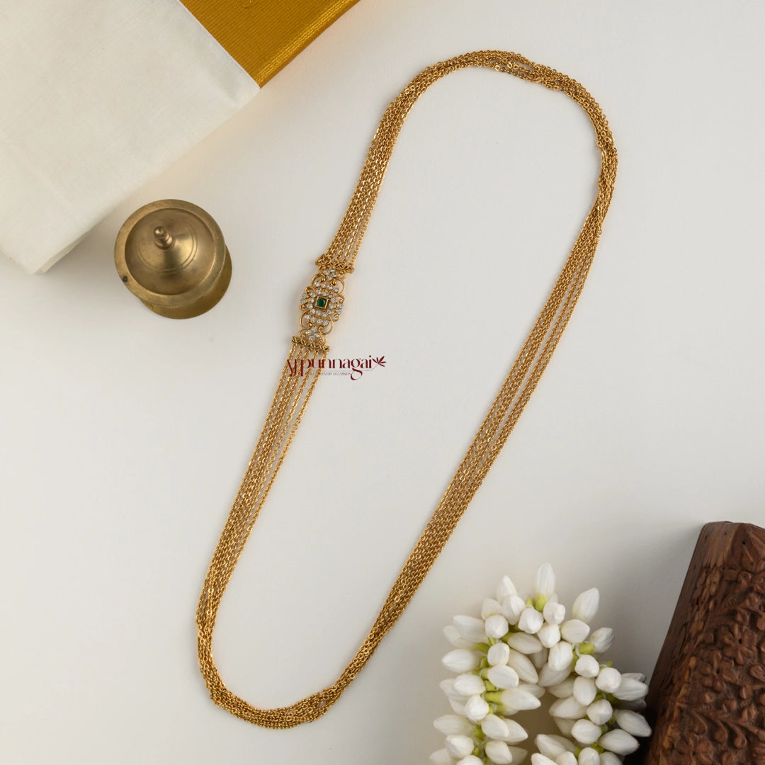 Traditional Look AD Mogappu Chain - Green