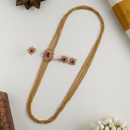 Sparkling AD Mogappu Chain Combo - Ruby