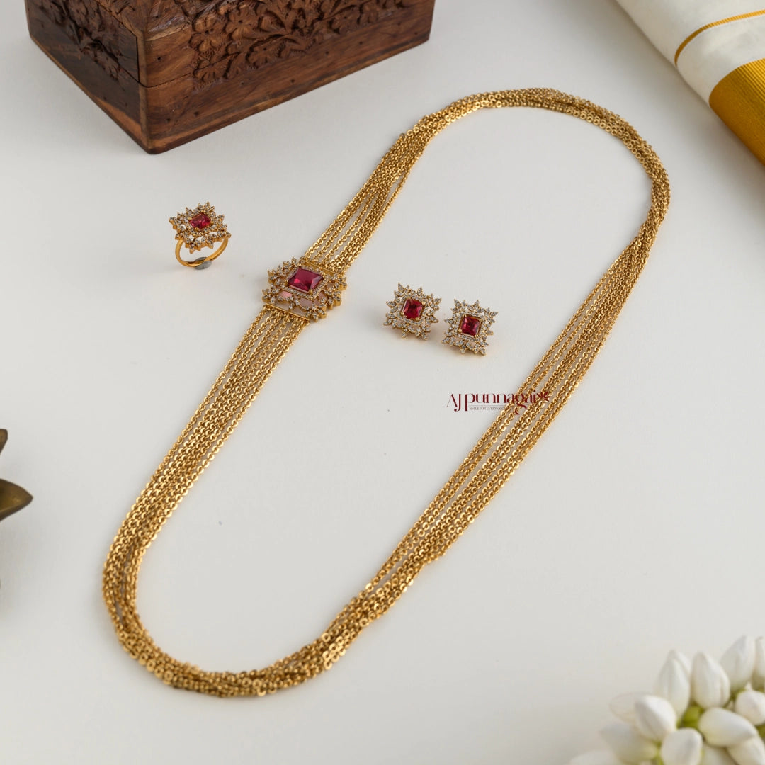 Sparkling AD Mogappu Chain Combo - Ruby