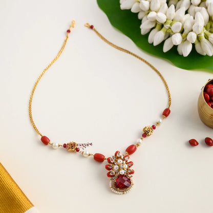 Floral Coral Pendant Chain - Red