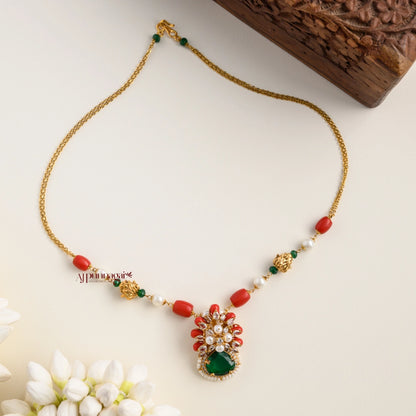Floral Coral Pendant Chain - Dark Green