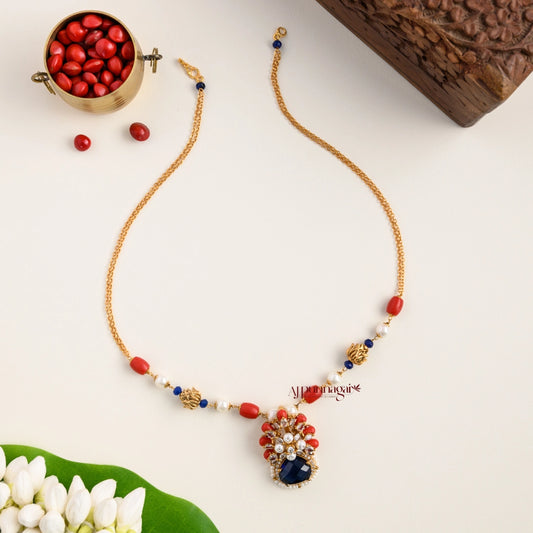 Floral Coral Pendant Chain - Dark Blue