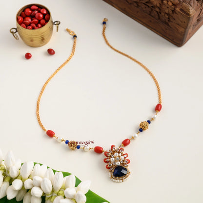 Floral Coral Pendant Chain - Dark Blue