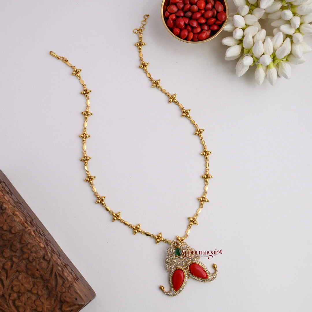 Unique Non Idol Pendant Chain - Coral