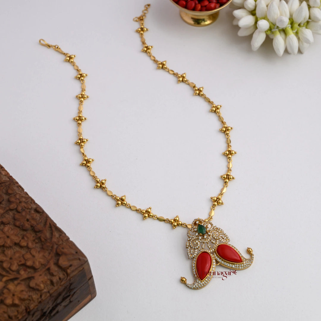 Unique Non Idol Pendant Chain - Coral