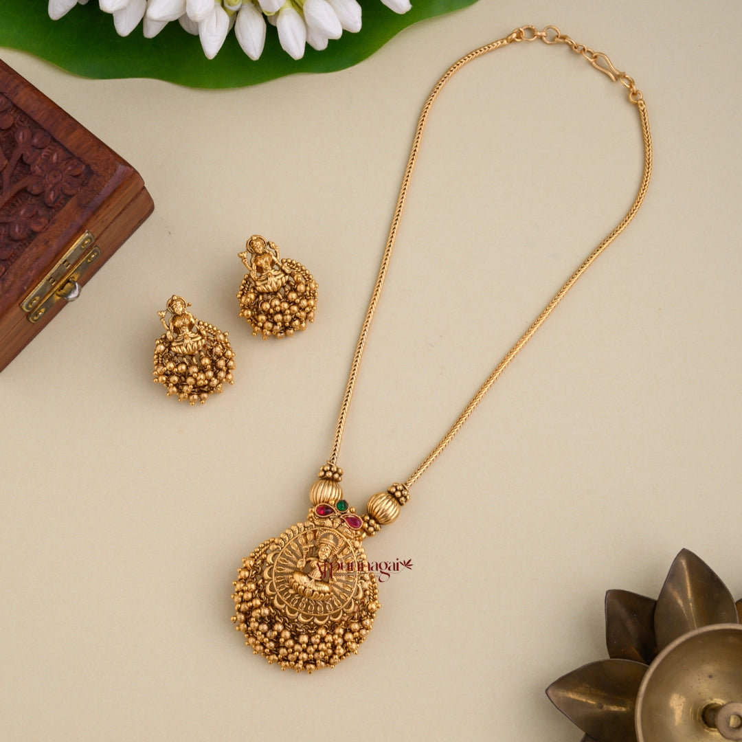 Lakshmi With Gold Beaded Necklace