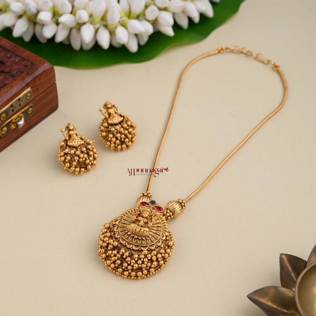 Lakshmi With Gold Beaded Necklace