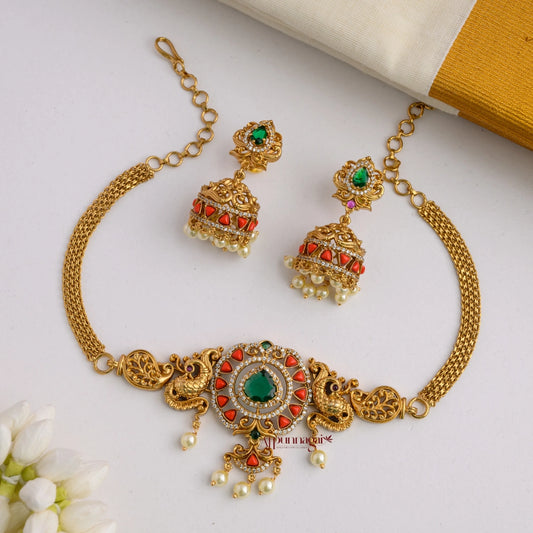 Peacock AD With Coral Choker