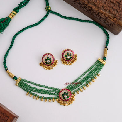 Gold Look Alike Kundan Jadau Green Beaded Choker
