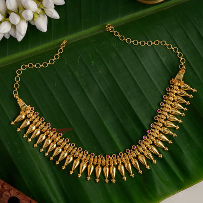 Gold Finish Floral Mulla Mottu Necklace