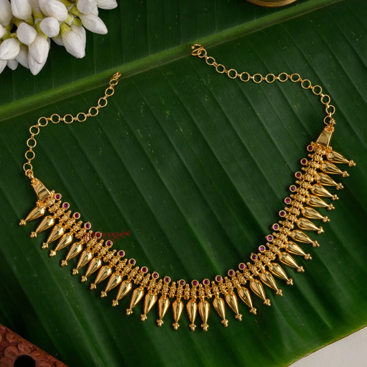 Gold Finish Floral Mulla Mottu Necklace