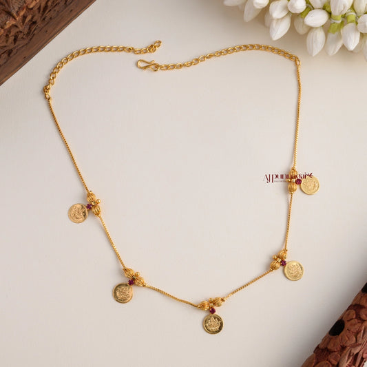 Sleek Gold Finish Lakshmi Coin Necklace