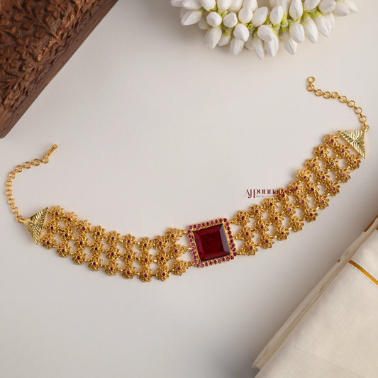 Gold Finish Sufi Choker - Red