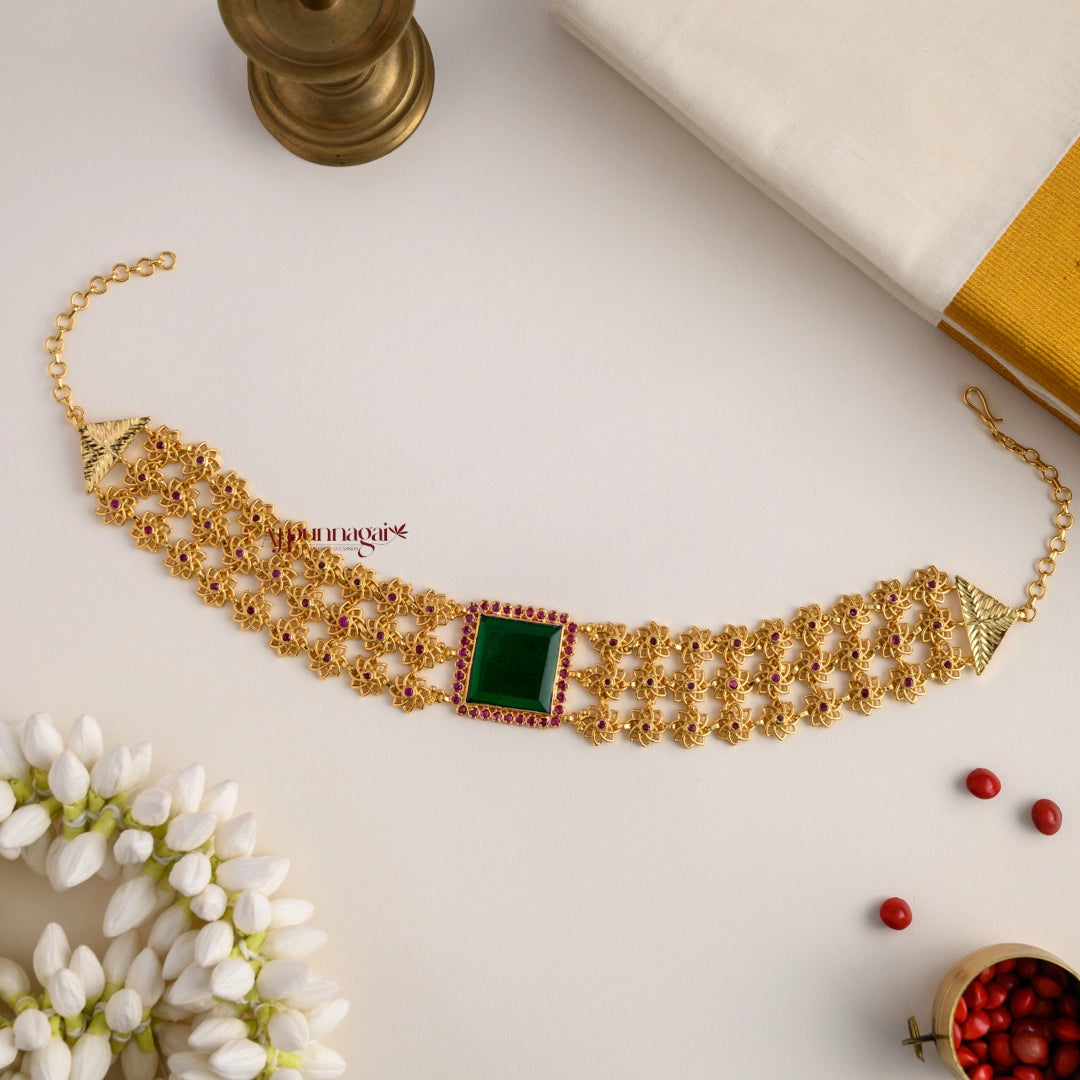 Gold Finish Sufi Choker - Green