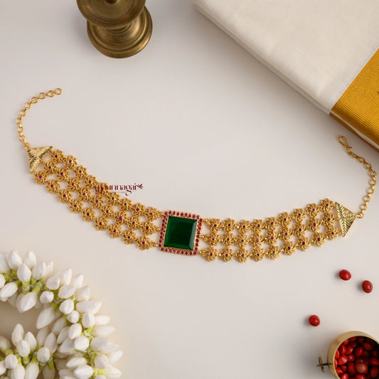 Gold Finish Sufi Choker - Green