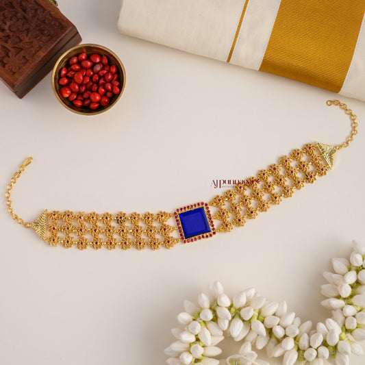 Gold Finish Sufi Choker - Blue