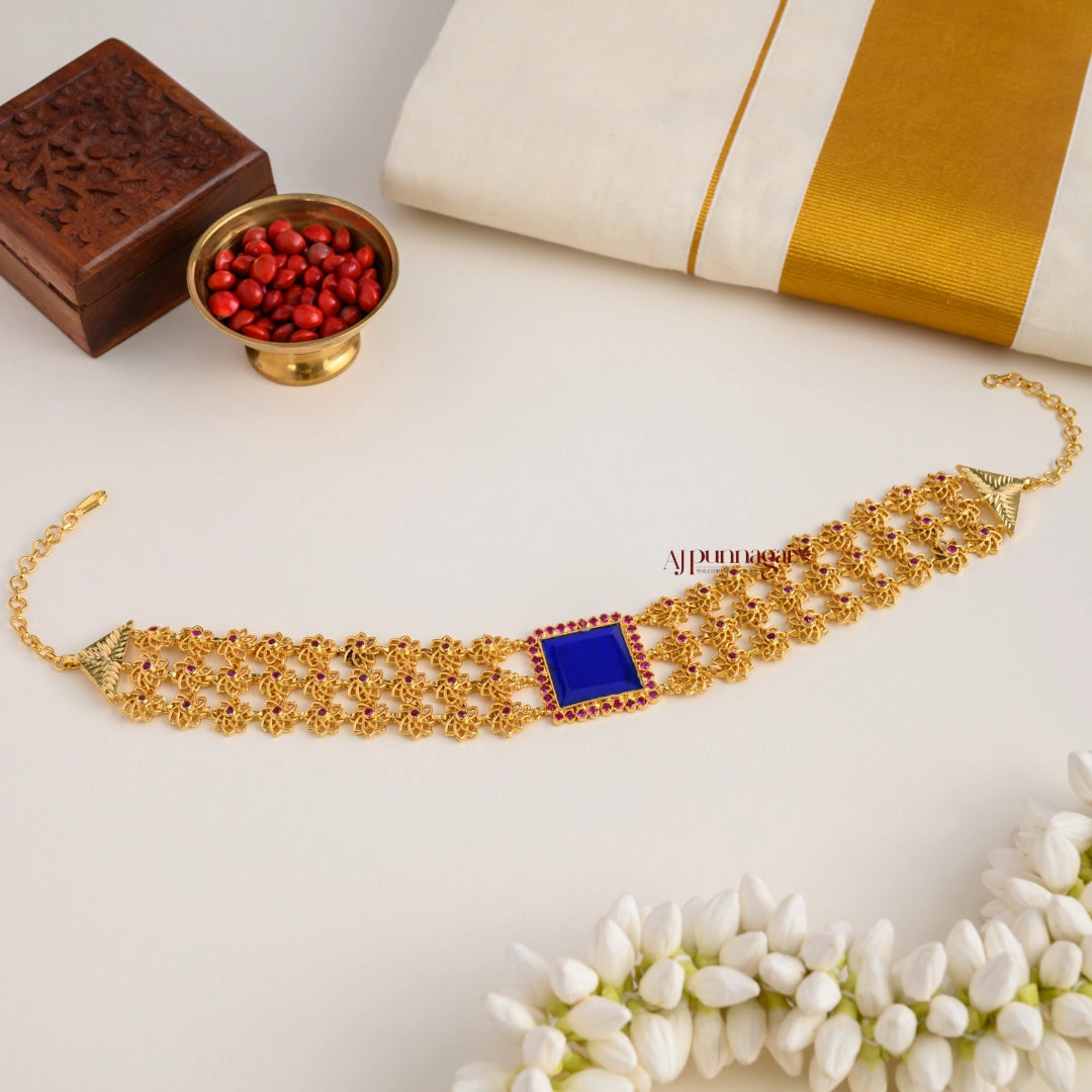 Gold Finish Sufi Choker - Blue