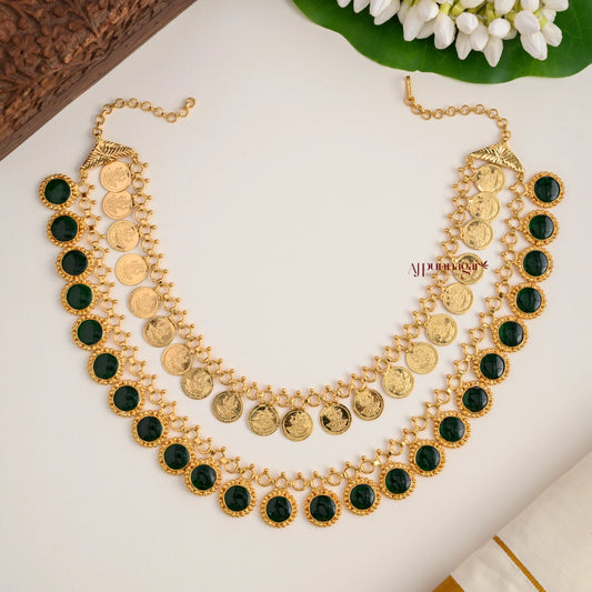 Double Layered Lakshmi Coin With Palakka Necklace