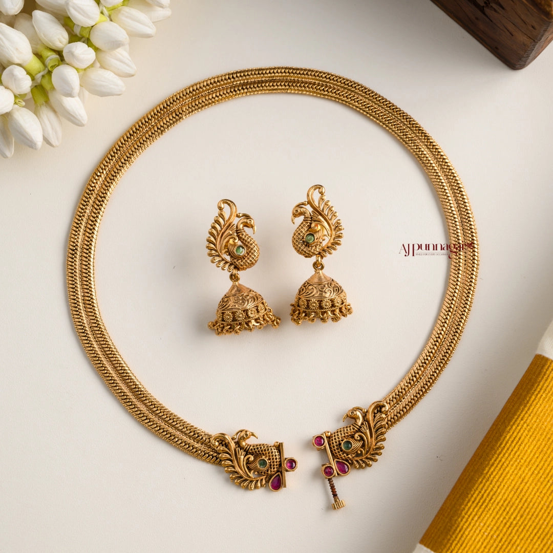 Gold Look Alike Peacock Openable Screw Type Hasli Necklace