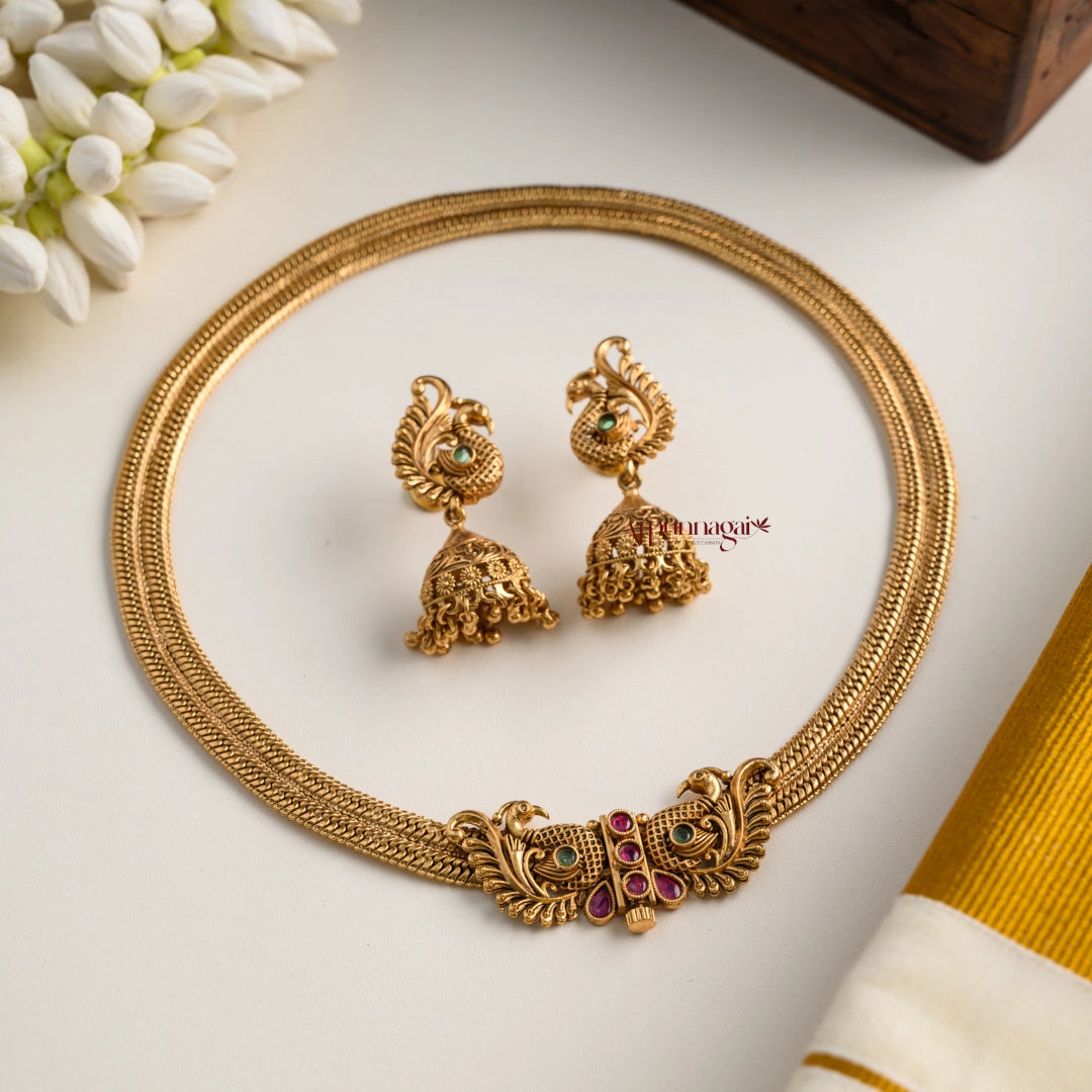 Gold Look Alike Peacock Openable Screw Type Hasli Necklace