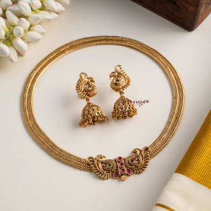 Gold Look Alike Peacock Openable Screw Type Hasli Necklace