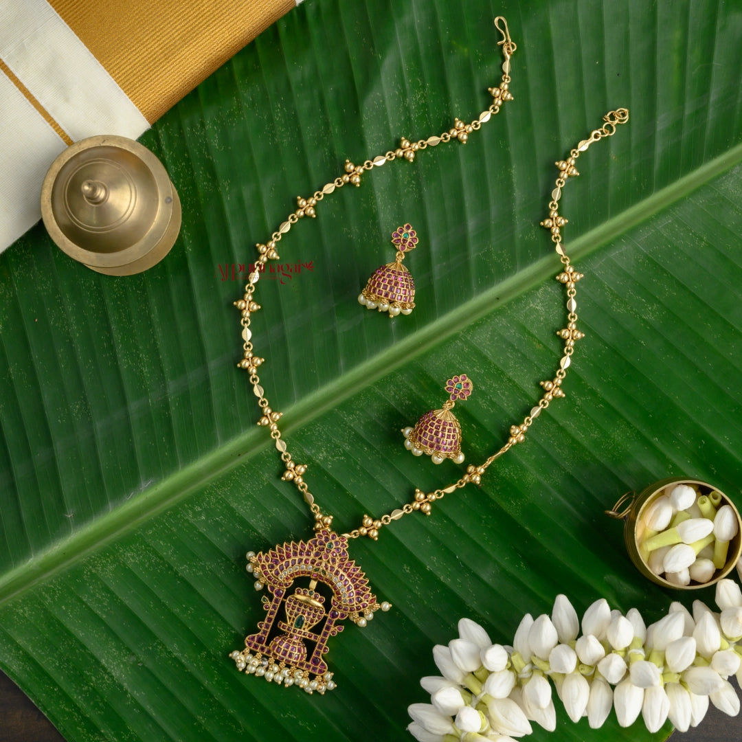 Kemp Shiva Lingam Pendant Chain - Ruby With Green