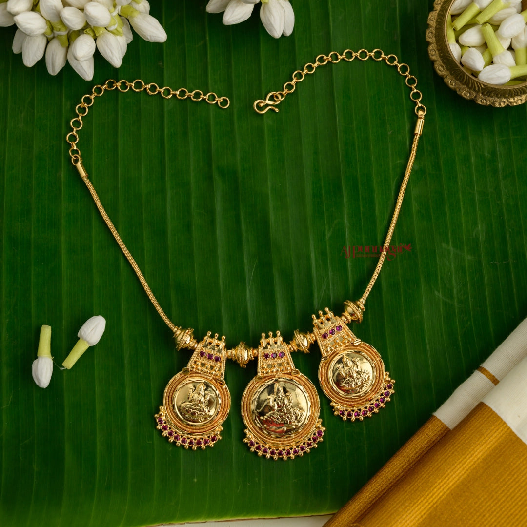 Dazzling Gold Finish Lakshmi Necklace