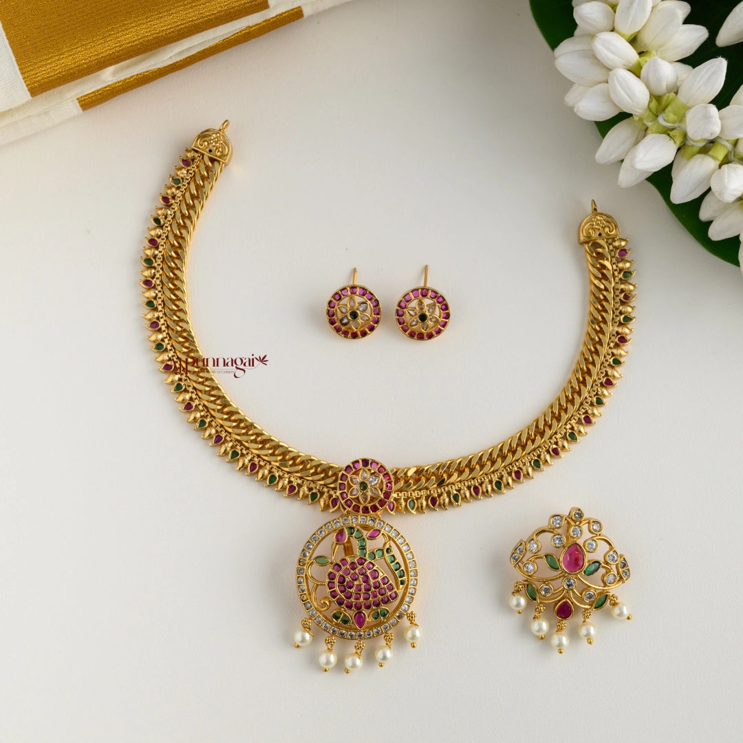 3 in 1 Detachable Floral and Peacock Necklace