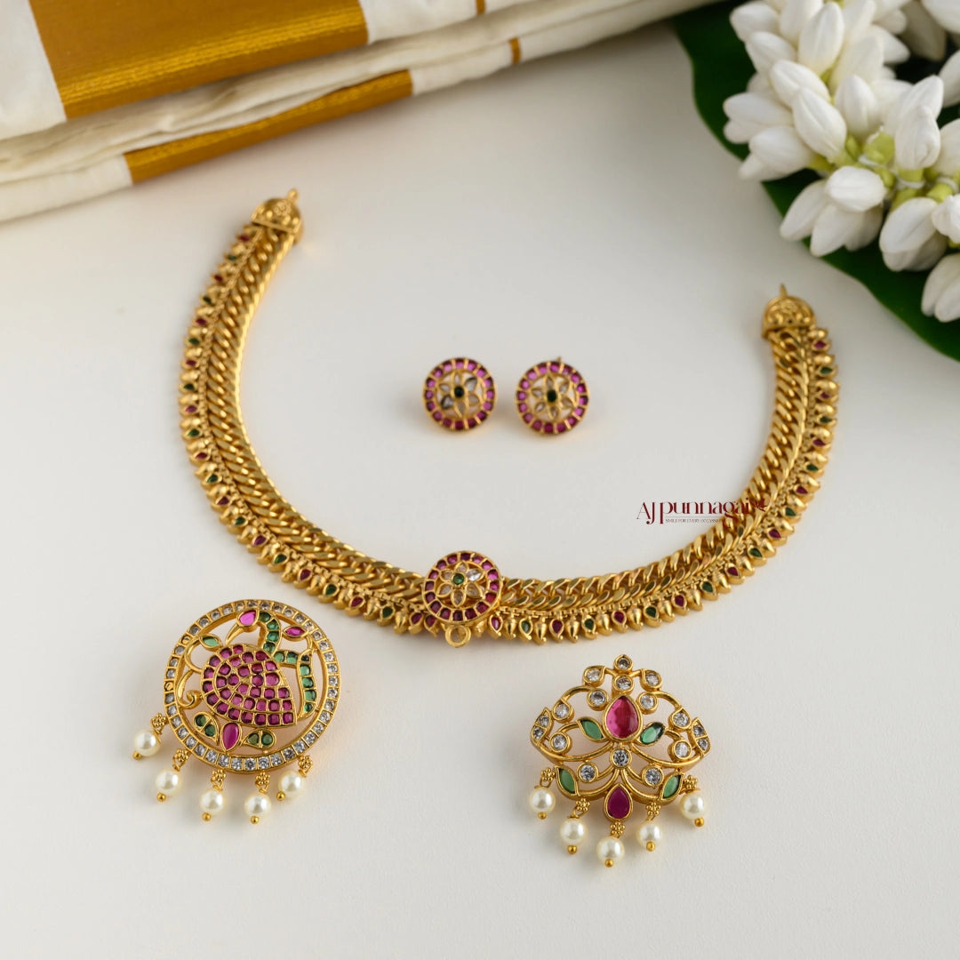3 in 1 Detachable Floral and Peacock Necklace