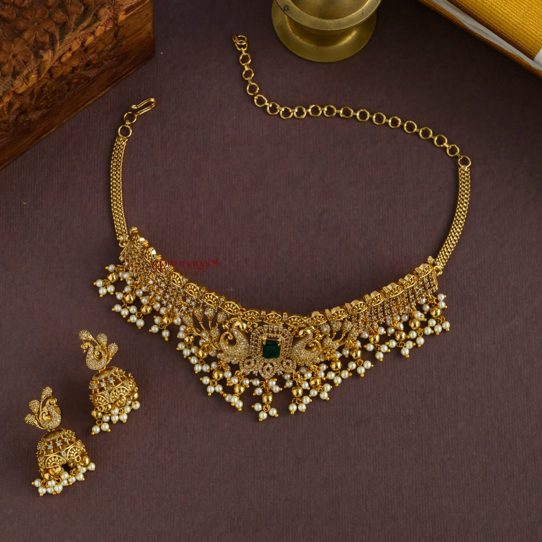 Grand Bridal Peacock Choker - Pearl Hangings 
