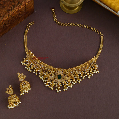 Grand Bridal Peacock Choker - Pearl Hangings 