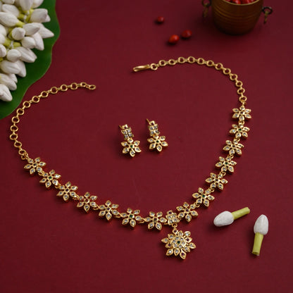 Sparkling AD Floral Impon Necklace - Multi
