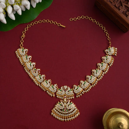 Dazzling AD Peacock Impon Necklace - Multi