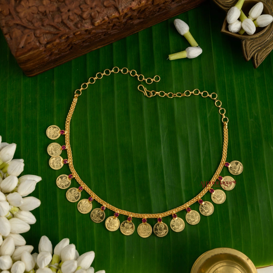 Cute Gold Finish Lakshmi Coin Necklace
