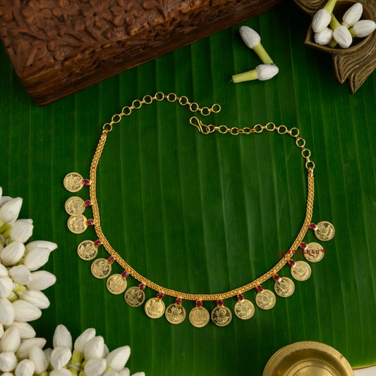Cute Gold Finish Lakshmi Coin Necklace