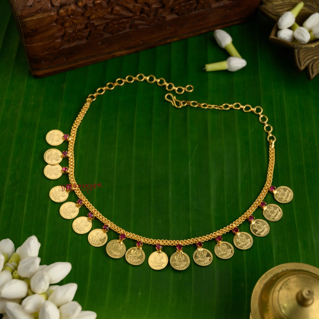 Cute Gold Finish Lakshmi Coin Necklace